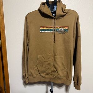 Columbia Tan Hoodie with Vibrant Mountain Graphic